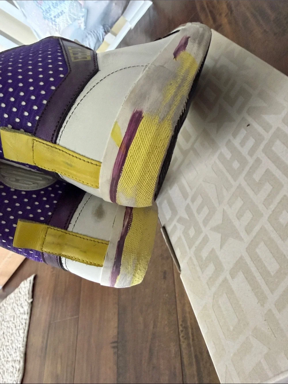 Golden Goose Kids High-Top Sneakers in White, Purple & Tan